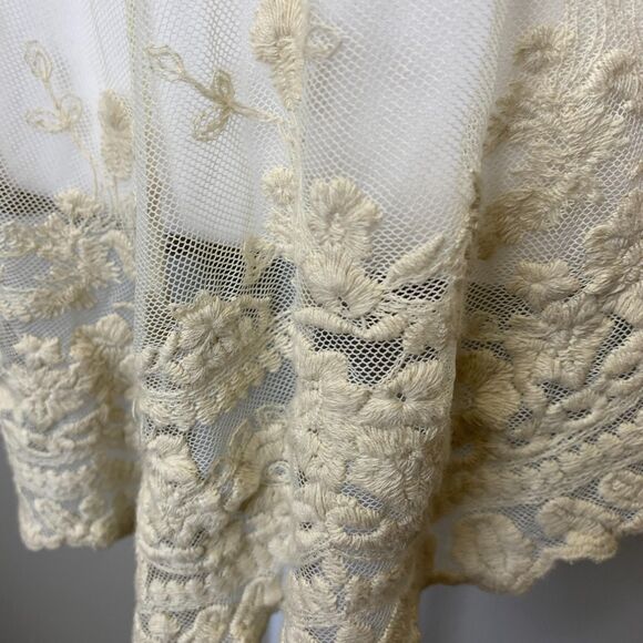 XCVI Womens‎ Mesh Floral Tunic Embroidered Sheer Beige Boho Fairy Cottage Core - Picture 5 of 13